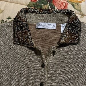 Valerie Stevens Women's Cardigan - Brown with Embellished Collar